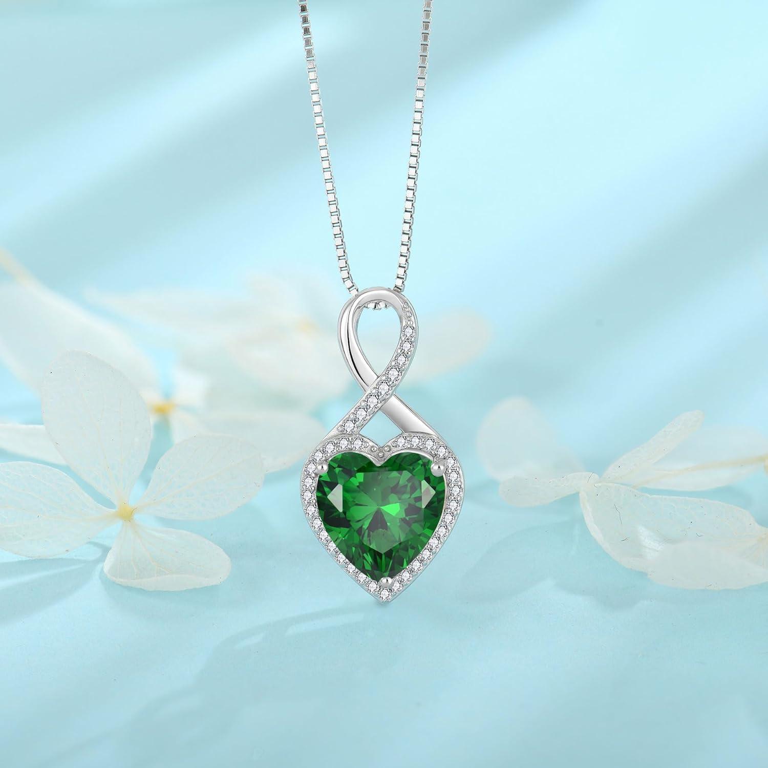 FJ Unendlichkeit Kette 925 Sterling Silber Smaragd Geburtsstein Halskette