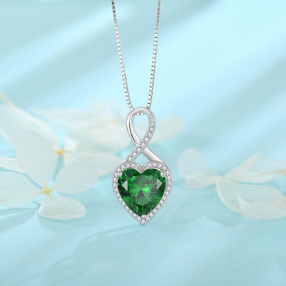 FJ Unendlichkeit Kette 925 Sterling Silber Smaragd Geburtsstein Halskette