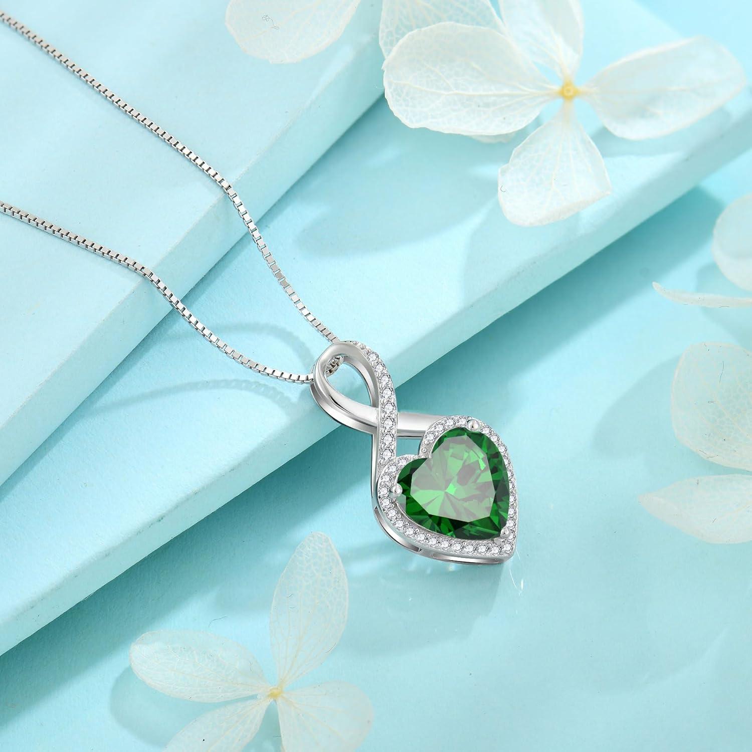 Unendlichkeit Herz Kette 925 Sterling Silber Smaragd Schmuck
