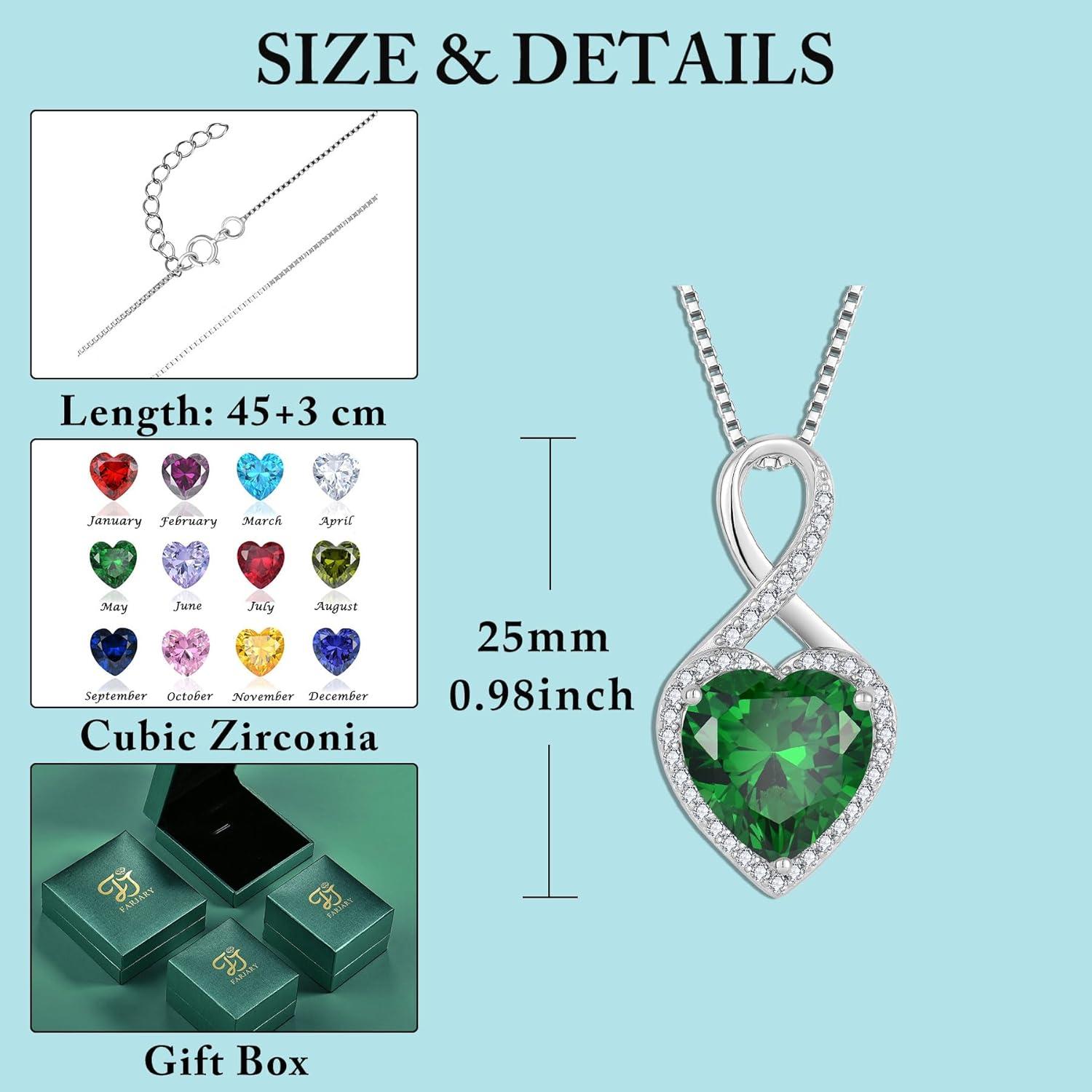 Unendlichkeit Halskette Damen 925 Silber Herz Geburtsstein Schmuck 05