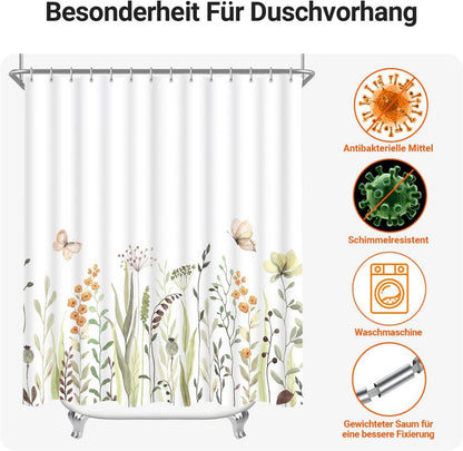 Duschvorhang Antischimmel 180x180cm Schmetterling Blumen Wasserabweisend