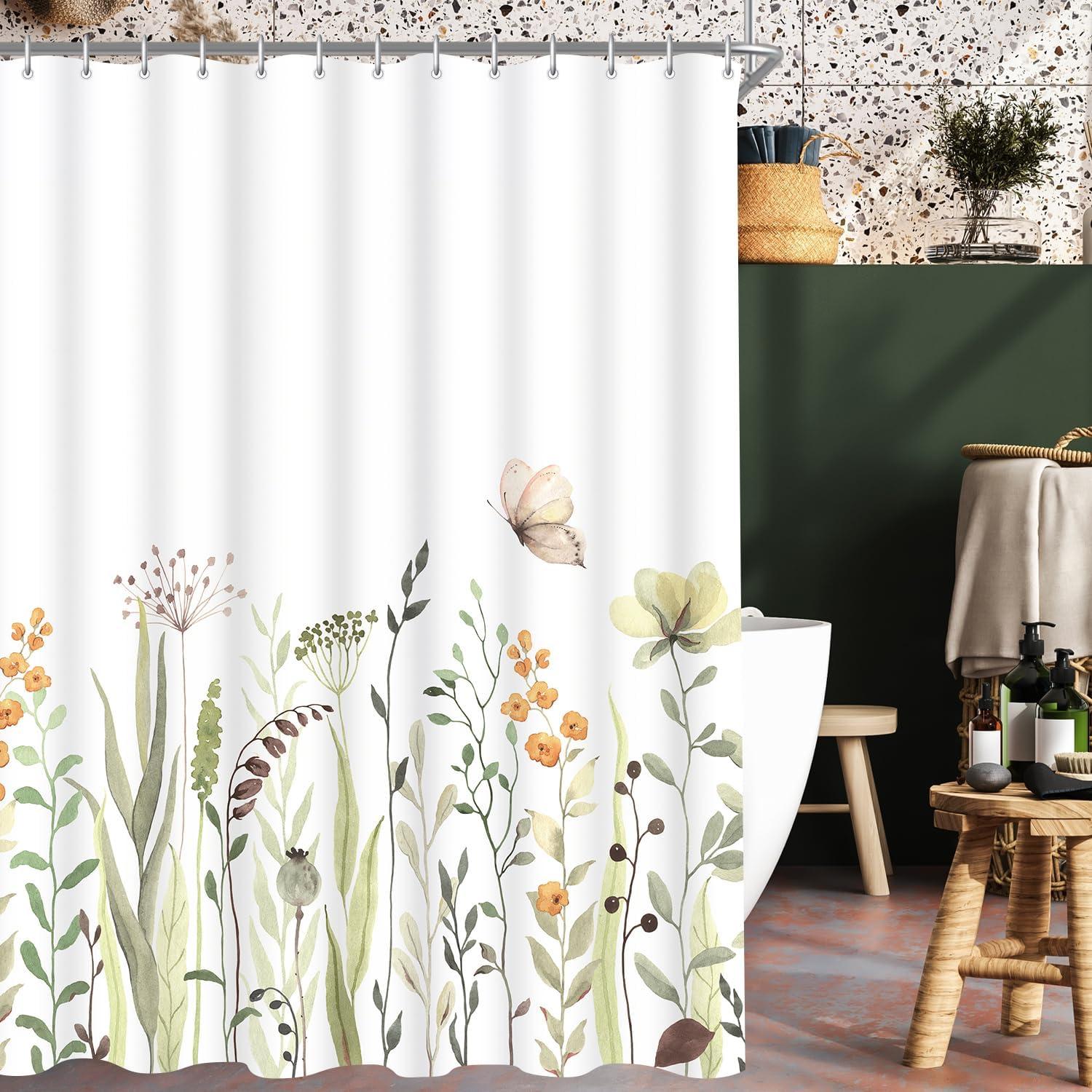 Duschvorhang 180x180cm Schmetterling Blumen Wasserabweisend Polyester Badevorhang 12 Ösen Hakenzeug Badezimmer Blumen H180 x B180 cm