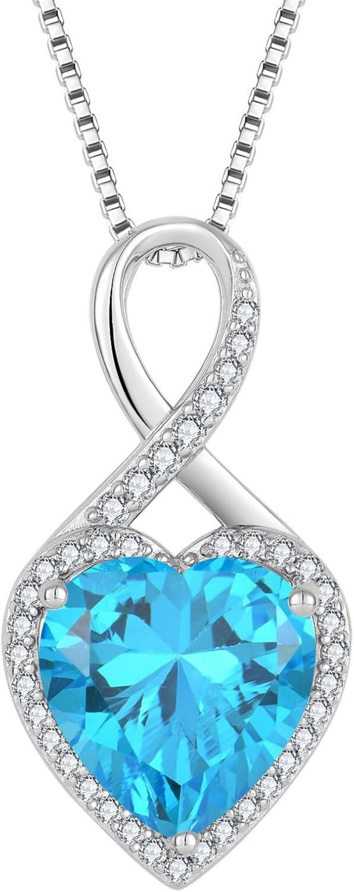 Unendlichkeit Herz Geburtsstein Halskette 925 Silber Aquamarin