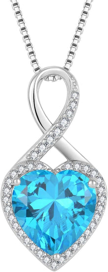 Unendlichkeit Herz Geburtsstein Halskette 925 Silber Aquamarin