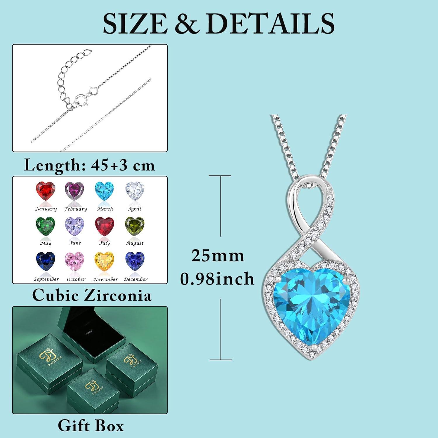 Unendlichkeit Kette Damen 925 Sterling Silber Herz Aquamarin Halskette