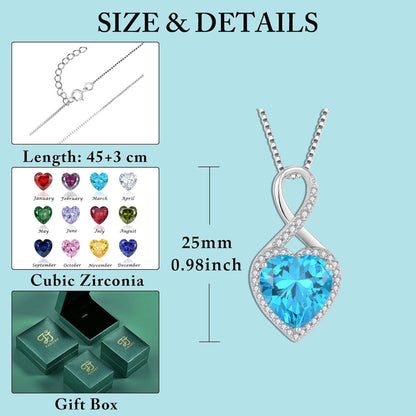 Unendlichkeit Kette Damen 925 Sterling Silber Herz Aquamarin Halskette