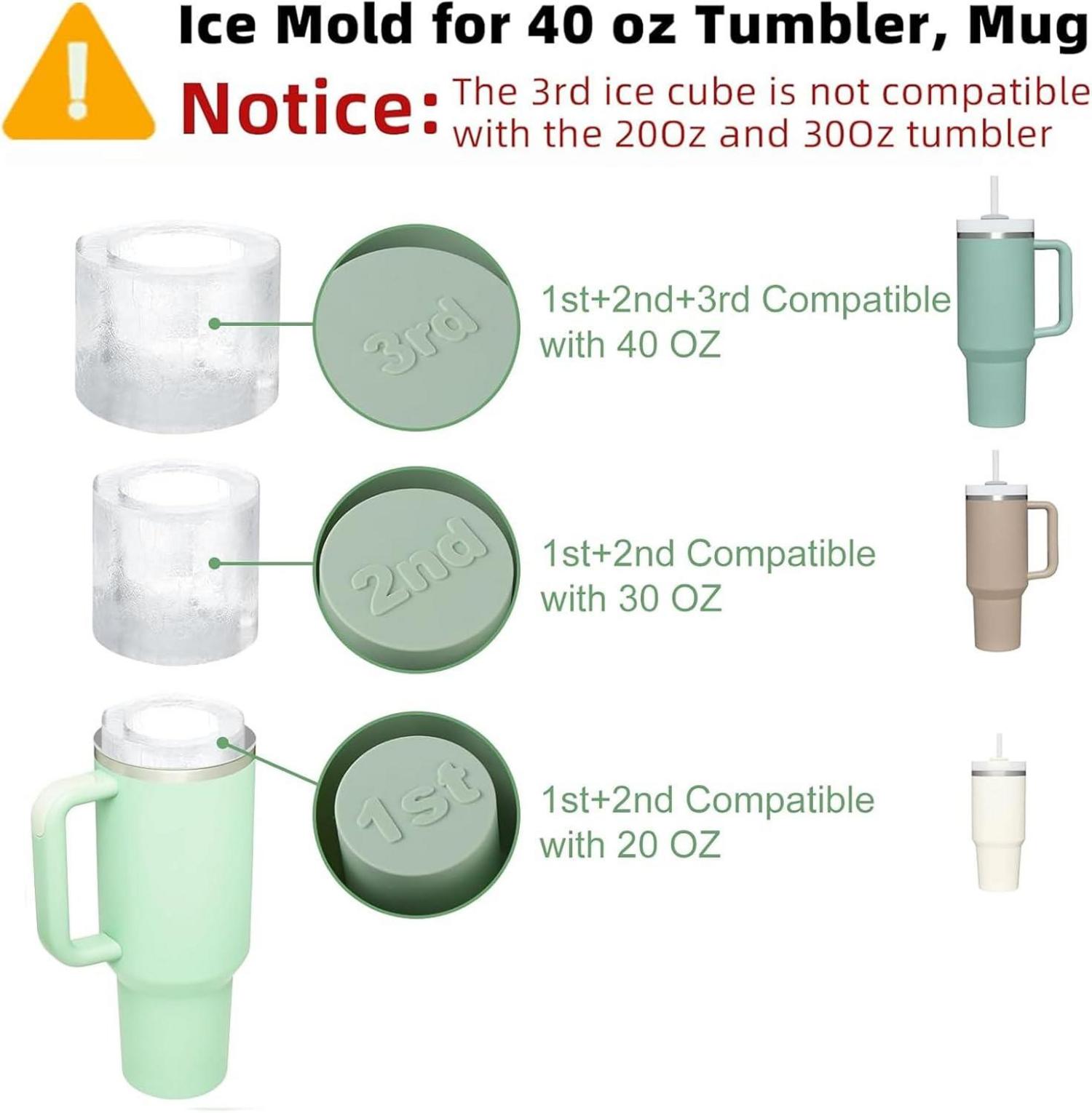 Eiswürfelform Silikon mit Deckel, 3-Fach Schale für 40 Oz Tumbler