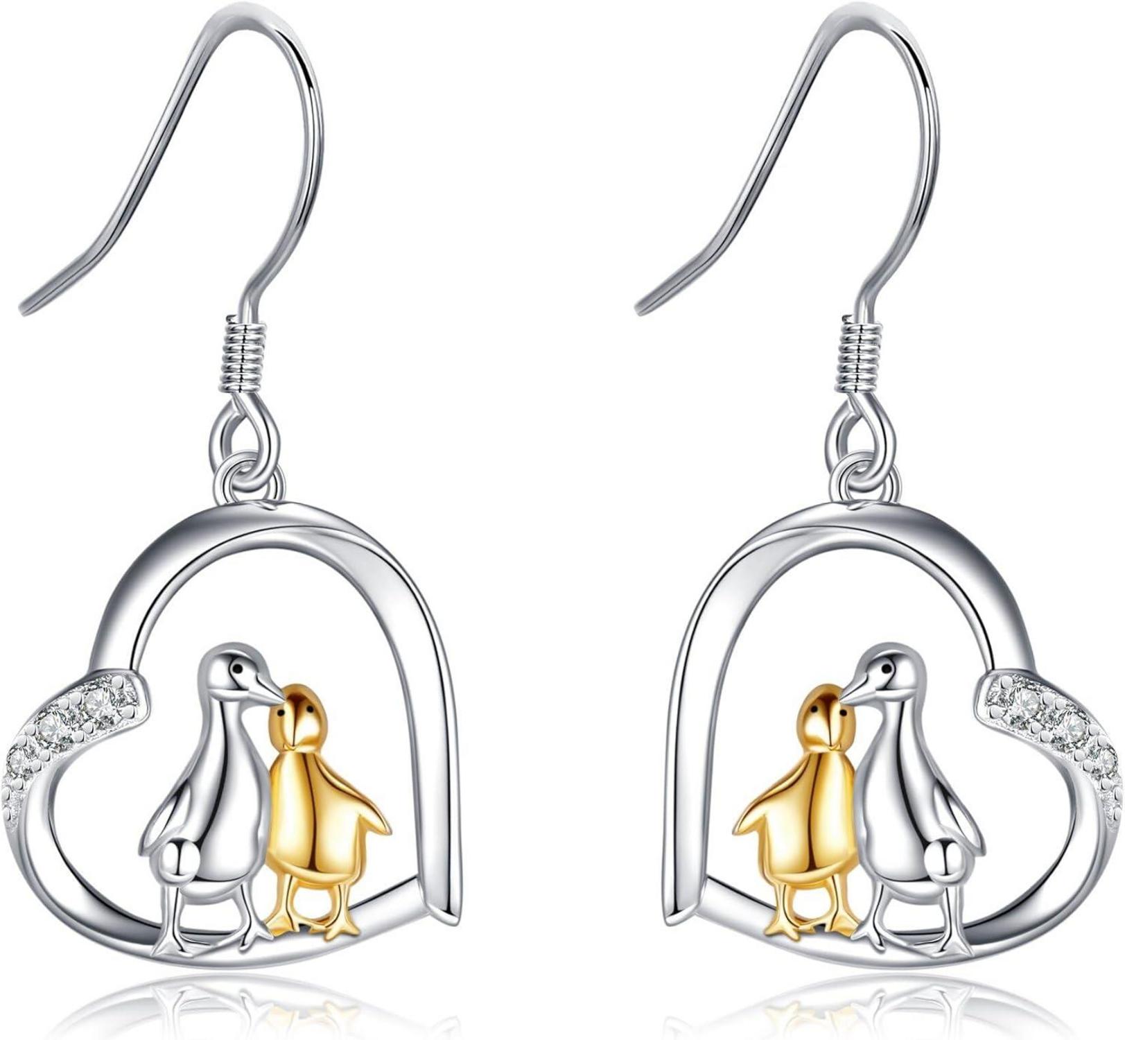 Ente Dinosaurier Sterling Silber Mutter Kind Herz Ohrringe