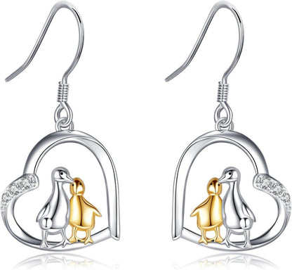 Ente Dinosaurier Sterling Silber Mutter Kind Herz Ohrringe