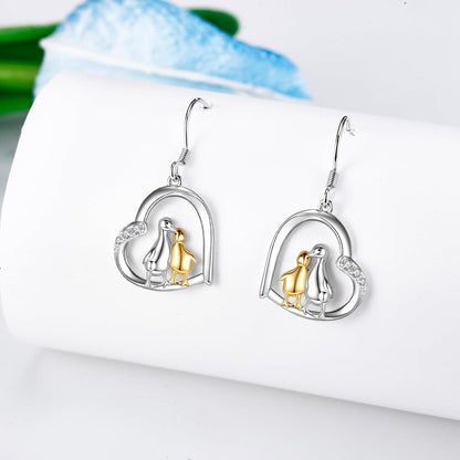 Ente Dinosaurier Sterling Silber Mutter Kind Herz Ohrringe