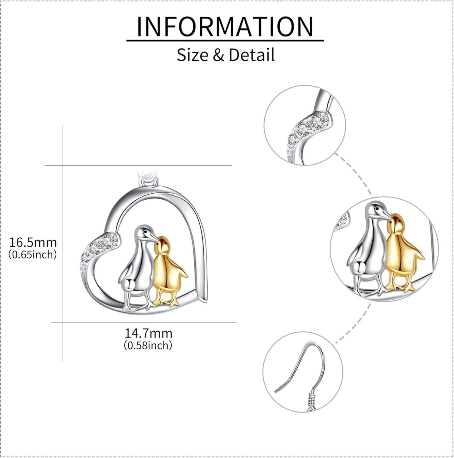 Ente Dinosaurier Ohrringe Sterling Silber Mutter Kind Herz Schmuck
