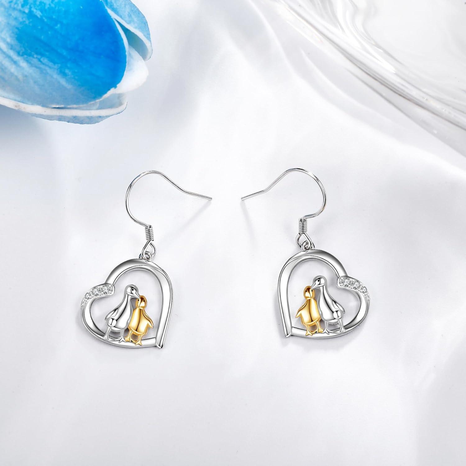 Ente Dinosaurier Ohrringe Sterling Silber Mutter Kind Herz Bauernhof