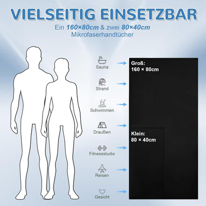 Mikrofaser Handtuch Set 3er Schnelltrocknend 160x80cm & 2x 80x40cm