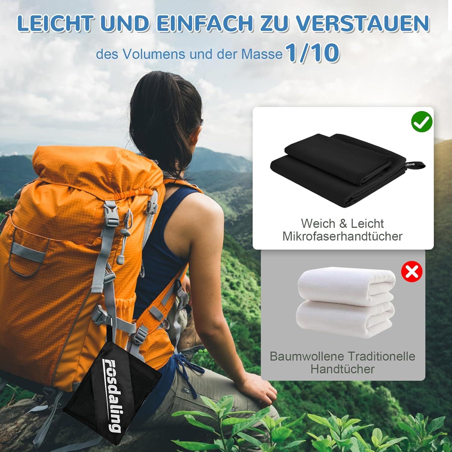 Mikrofaser Handtuch Set: Groß 160x80cm, 2 Klein 80x40cm, Schnelltrocknend