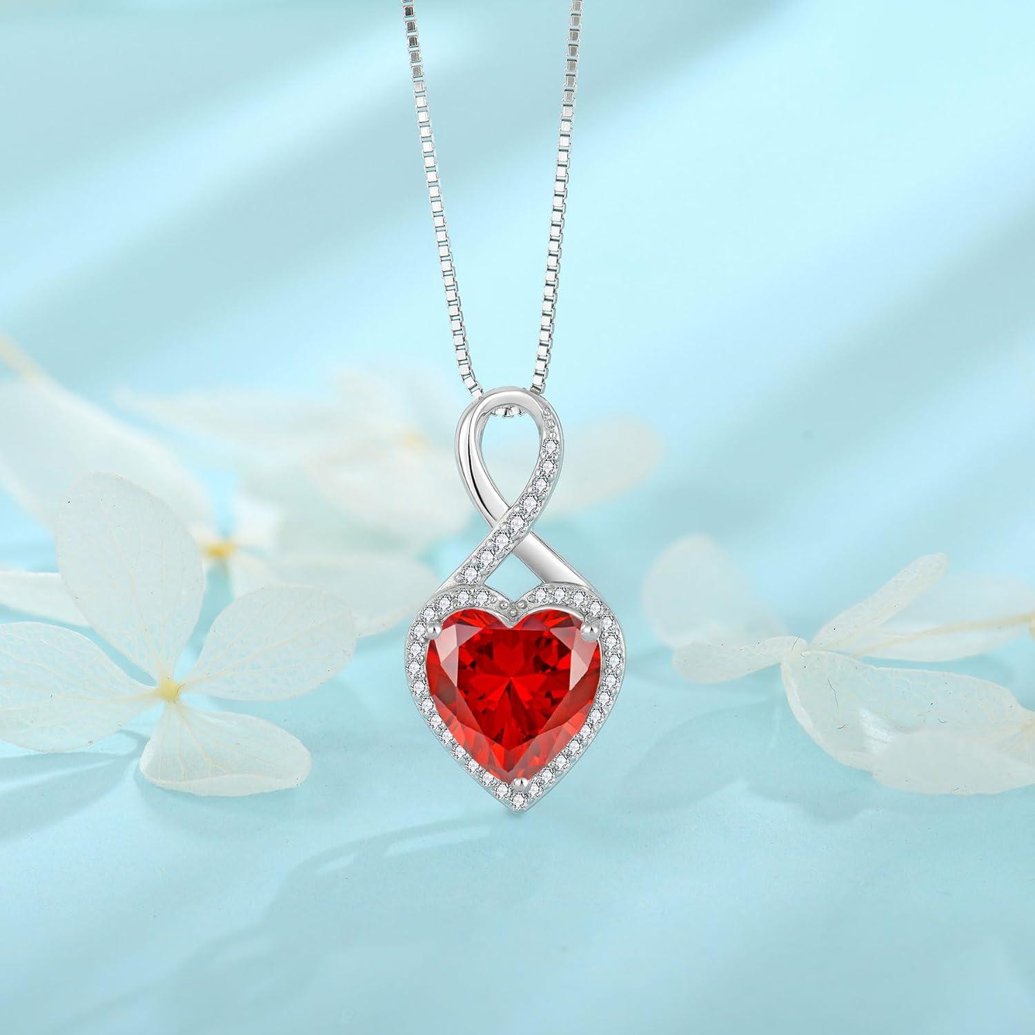 FJ Unendlichkeit Kette Damen 925 Silber Herz Granat Januar Geburtsstein