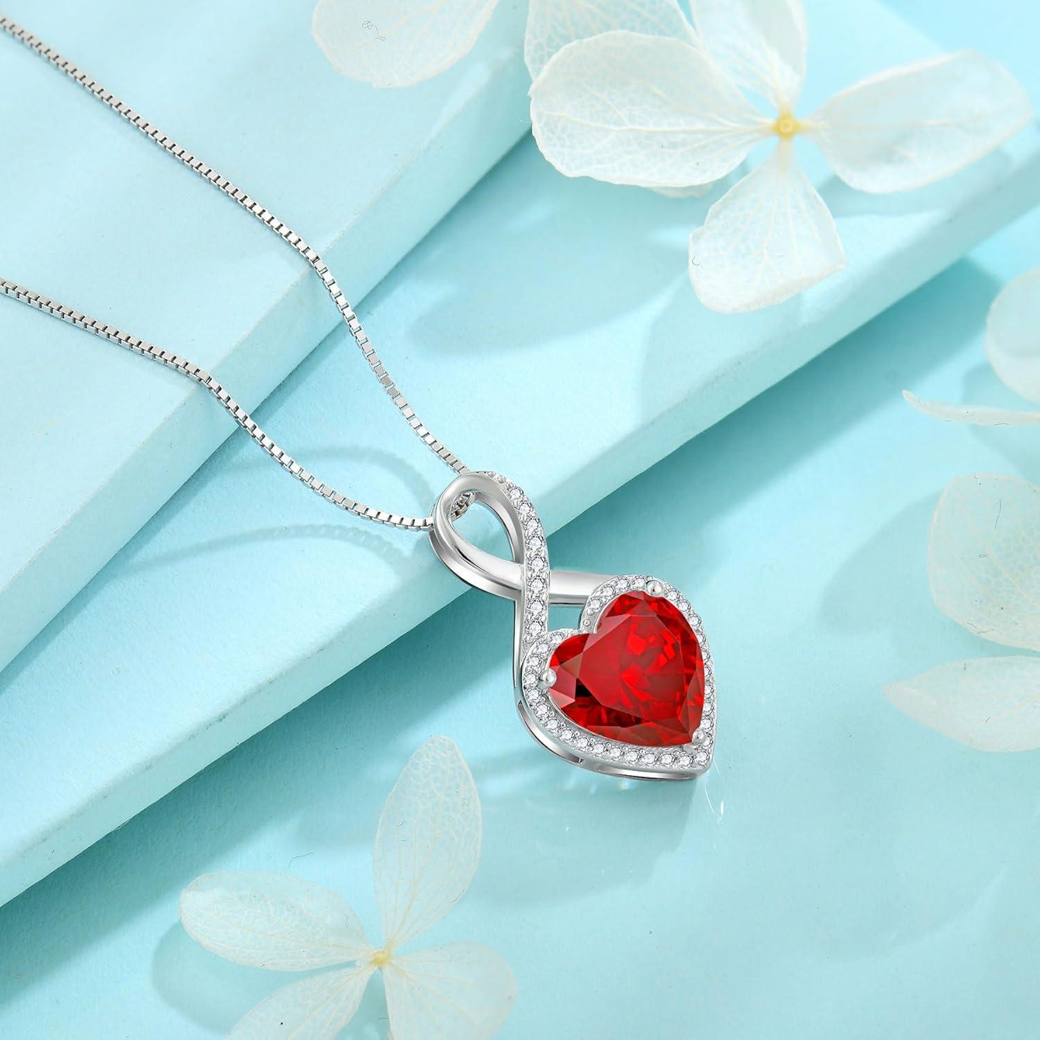 Unendlichkeit Kette Damen 925 Sterlingsilber Herz Granat Halskette