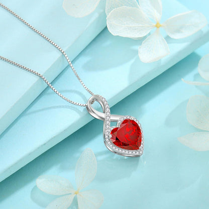 Unendlichkeit Kette Damen 925 Sterlingsilber Herz Granat Halskette