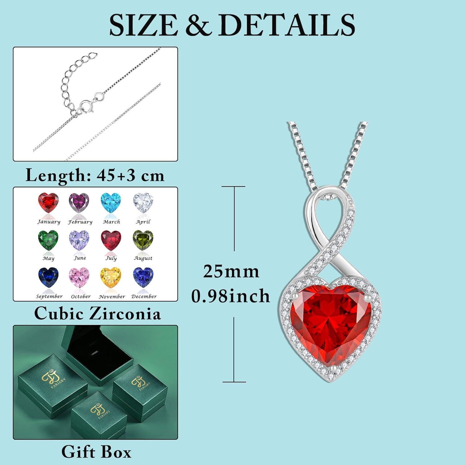 Unendlichkeit Herz Halskette Damen 925 Silber Granat Januar Birthstone