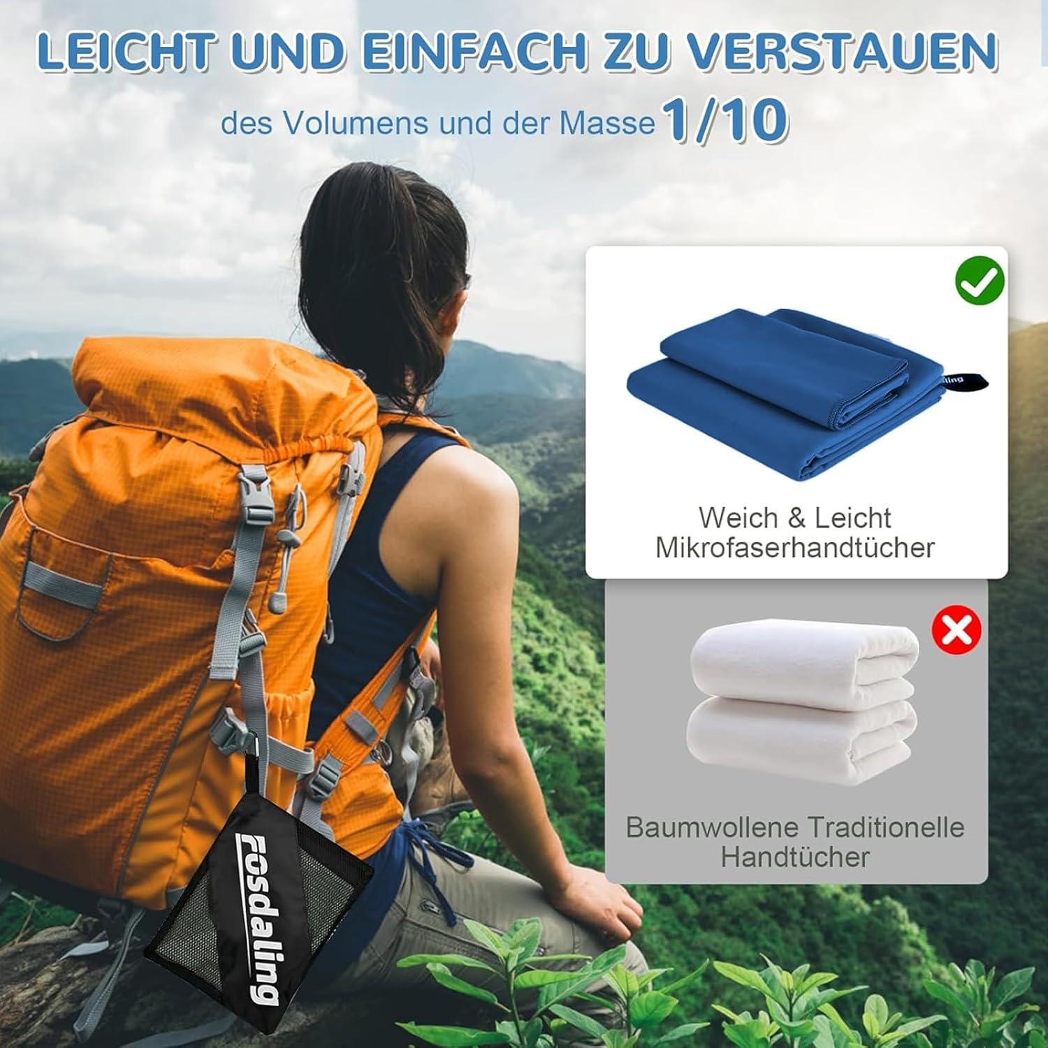 Schnelltrocknendes Mikrofaser Handtuch 3er Set für Fitness & Strand Bücher