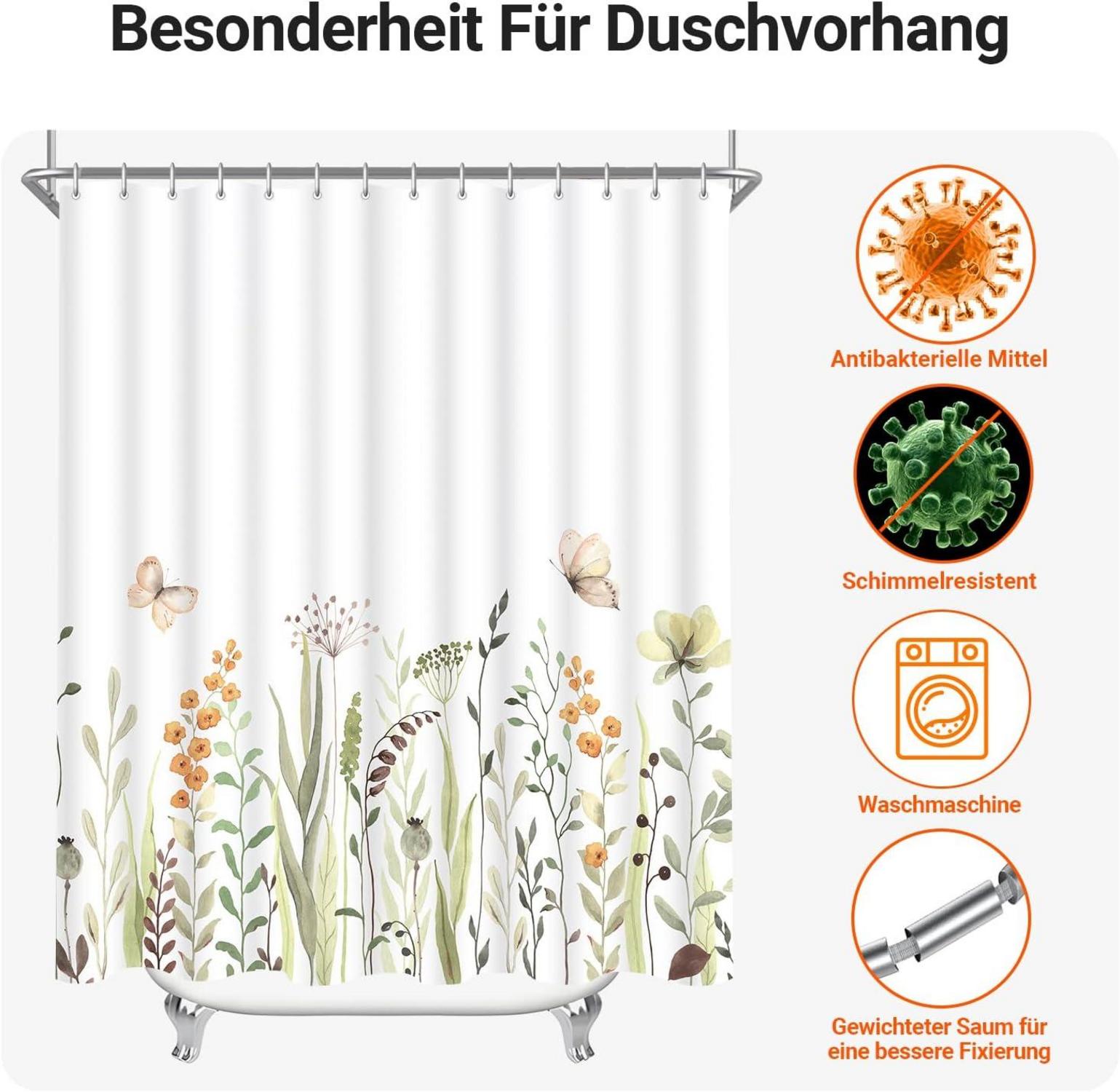 Duschvorhang 150x180cm Schmetterling Blumen Badezimmer Antischimmel