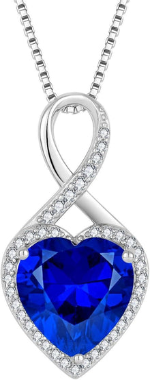 FJ Unendlichkeit Herz Kette Damen 925 Sterling Silber Geburtsstein