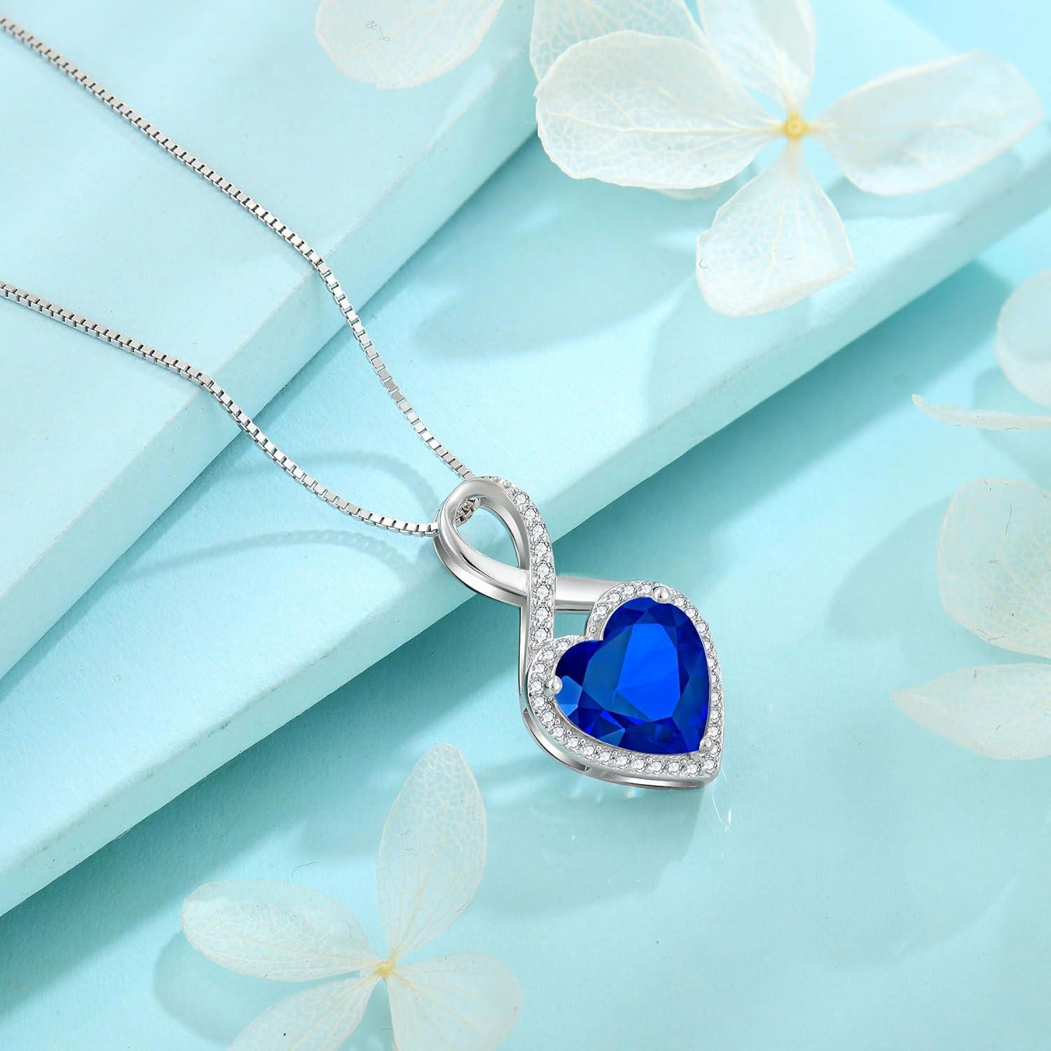 Unendlichkeit Halskette Damen 925 Sterling Silber Herz Saphir