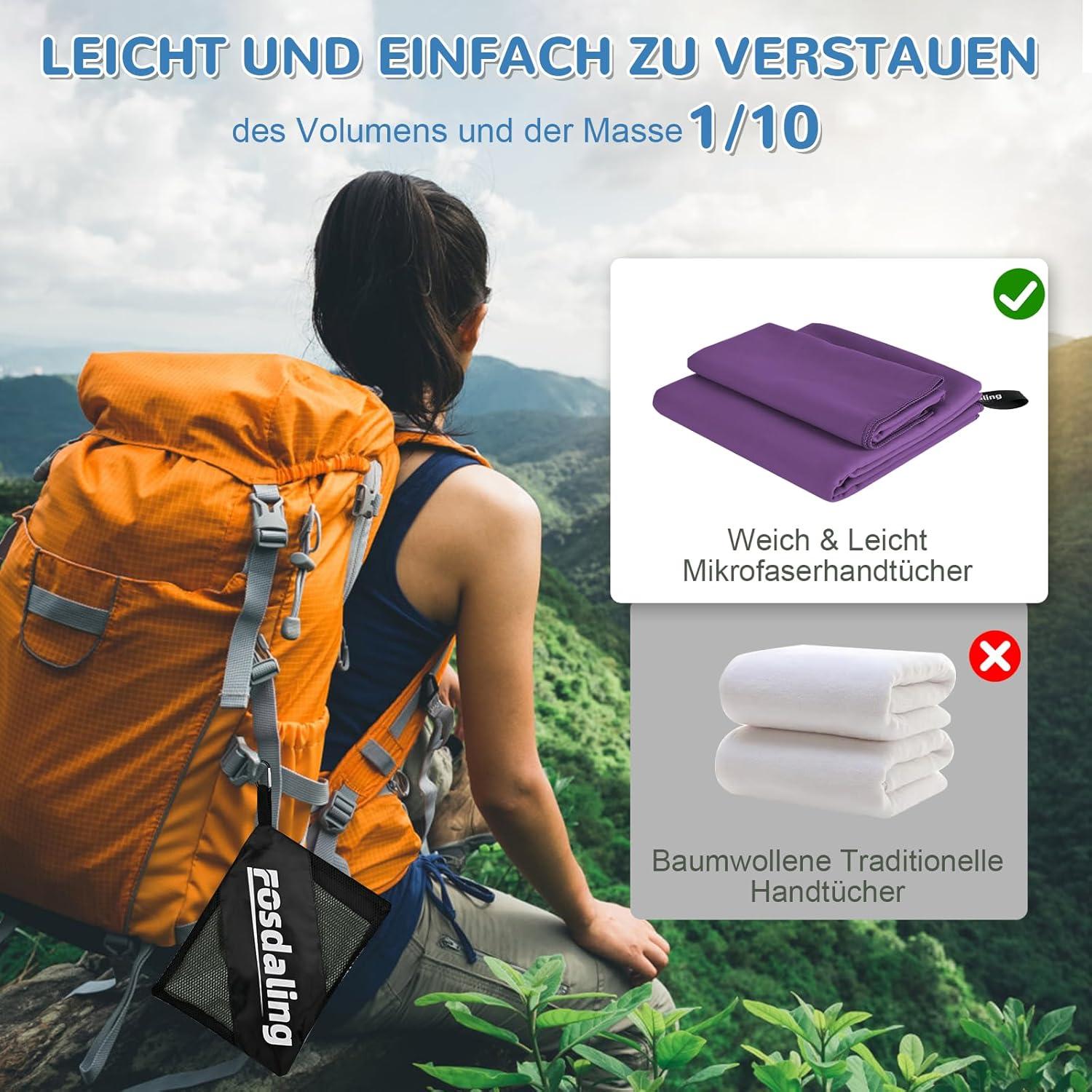 3er Set Mikrofaser Handtuch, Groß & Klein, Schnelltrocknend, Fitness & Sport