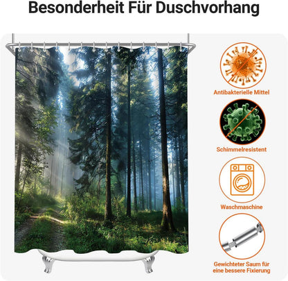 Duschvorhang 180x180cm Sunshine Forest, Antischimmel, Waschbar, 12 Ösen