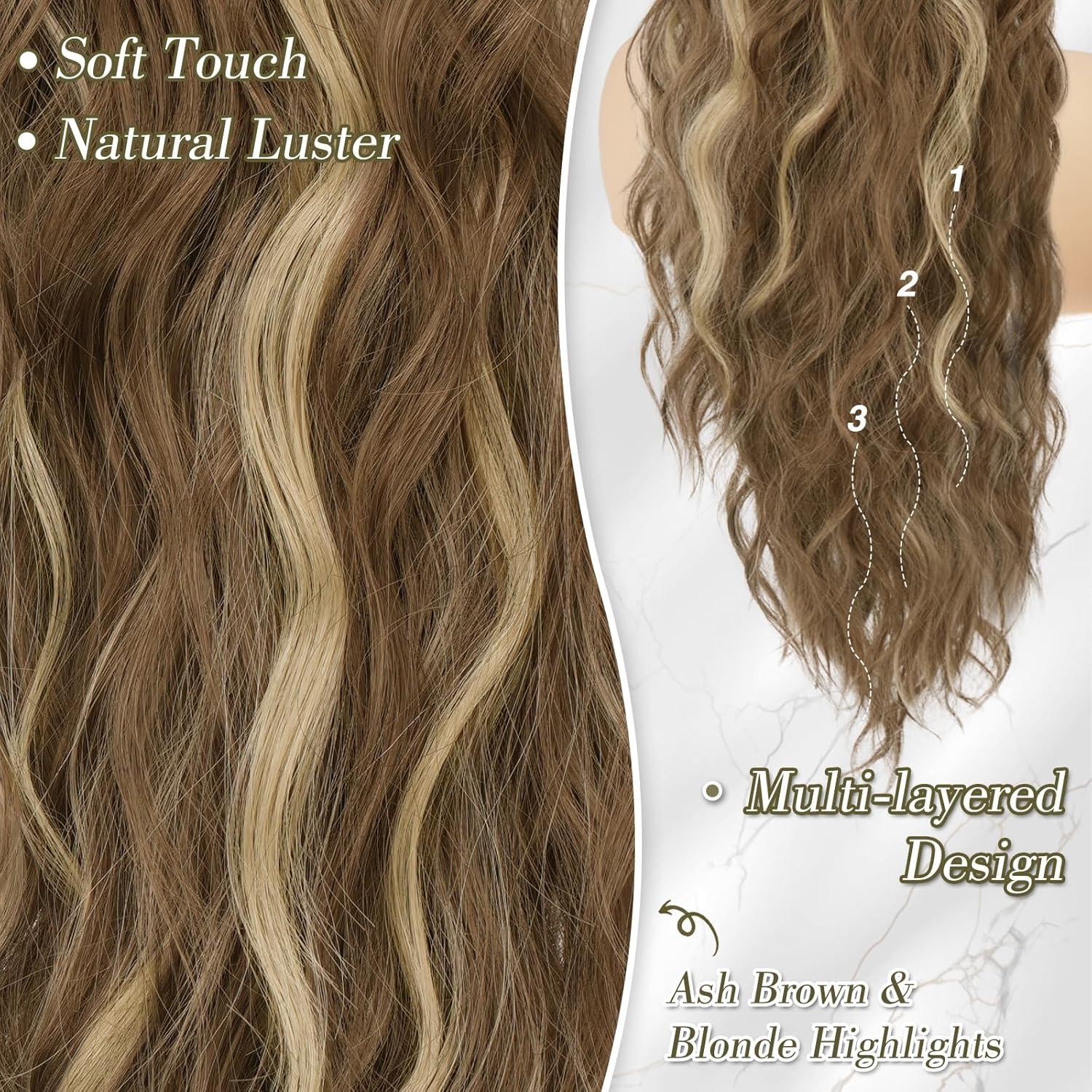 BARSDAR Ponytail Extension mit Kordelzug Lockiges Haarteil 66cm blond & braun
