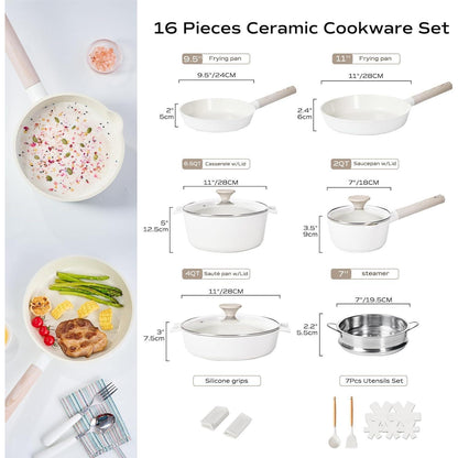 JEETEE Keramik Töpfe und Pfannen Set 16-teilig Antihaft