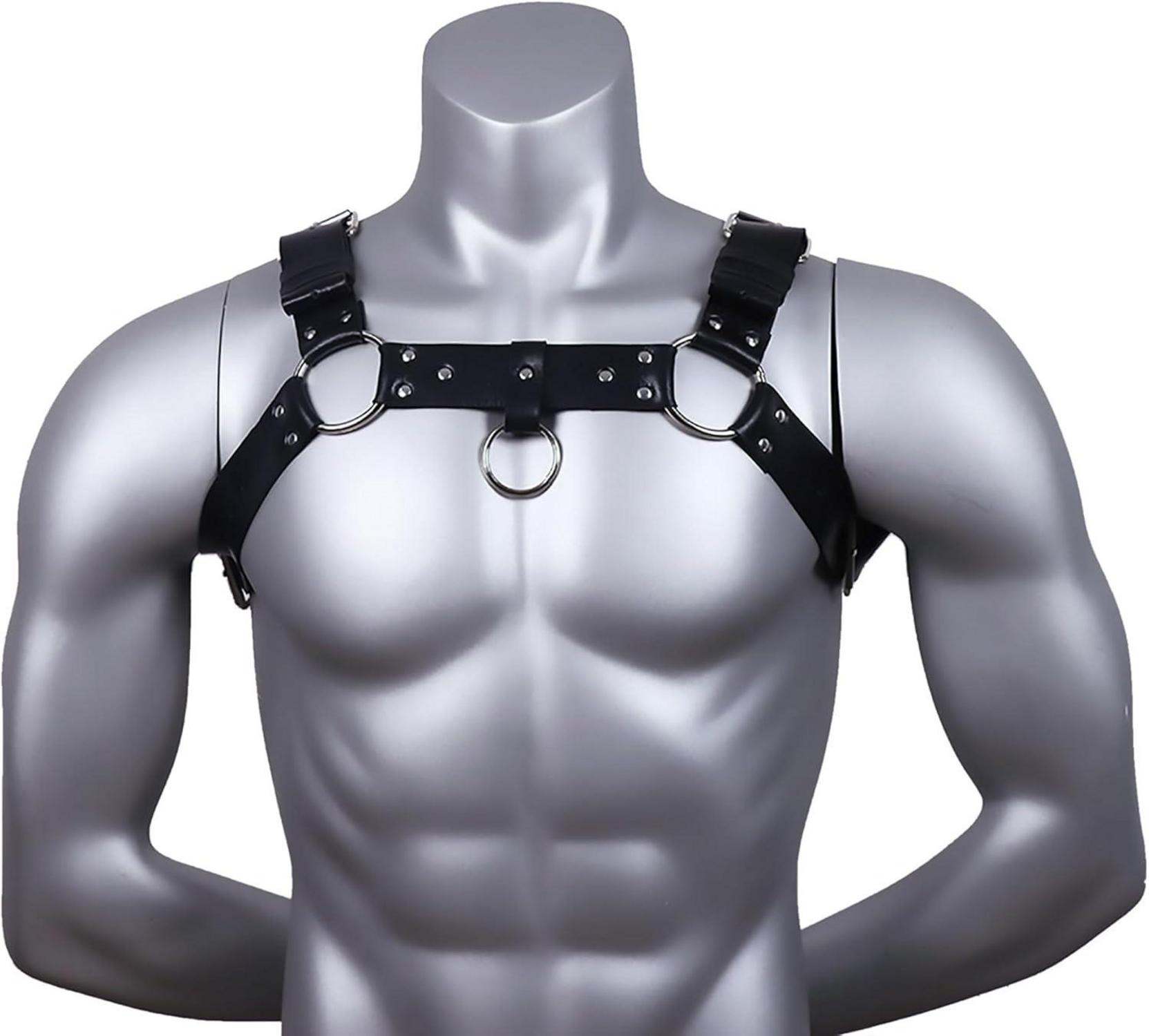 Herren Punk Leder Brust Harness Gothic Bondage Kostüm SM Sexy Fetisch