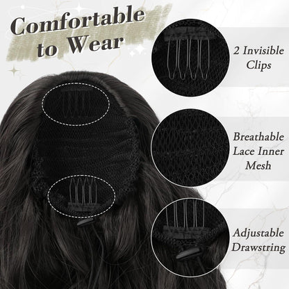 Lockige Wellige Ponytail Extension Schwarz Braun 66cm