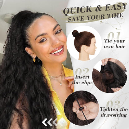 Lockige schwarze Ponytail Extension mit Kordelzug 66cm - Damen Haarverlängerung