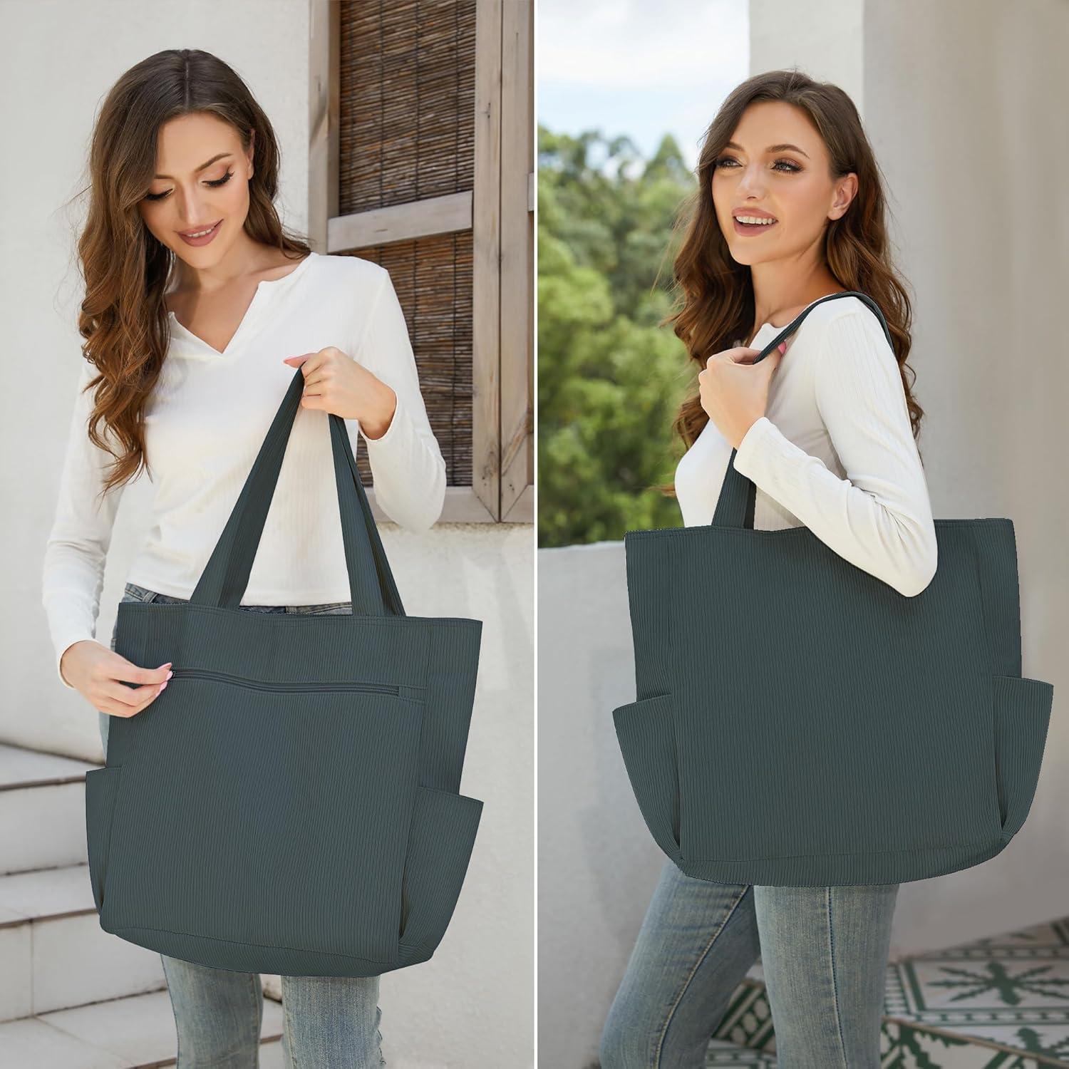 Cordury Tote Bag Groß mit Reißverschluss für Reisen Fitnessstudio Urlaub