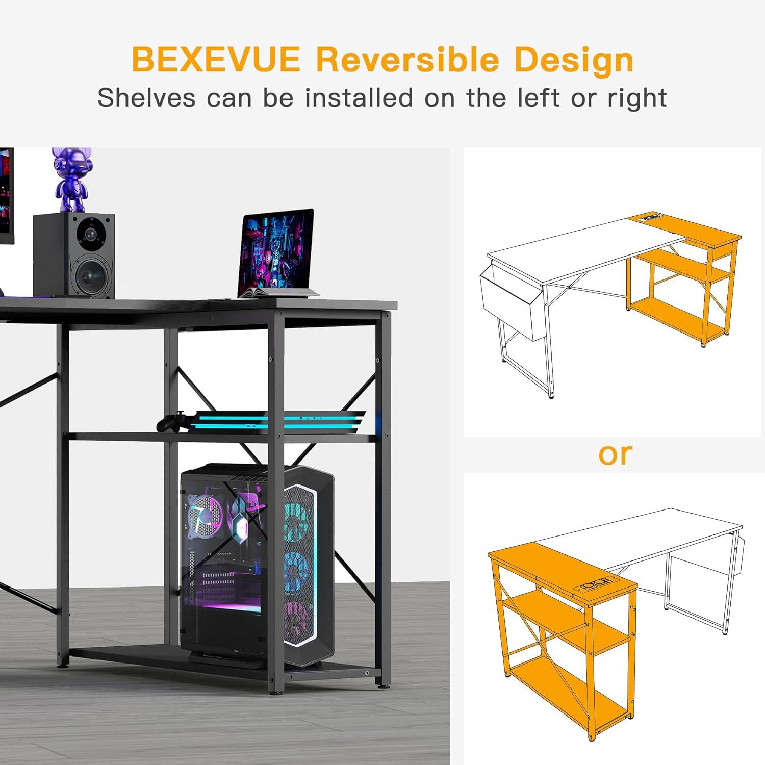 L-förmiger Schreibtisch mit Ablagefächern 100x70 cm Schwarz