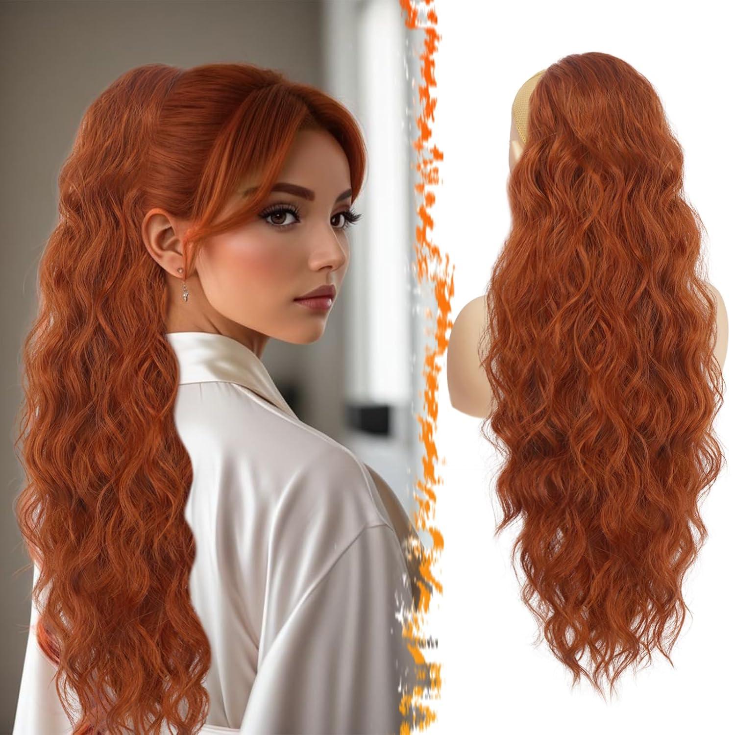 66cm Lockiger Pferdeschwanz Haarverlängerung Kupfer Rot Extensions