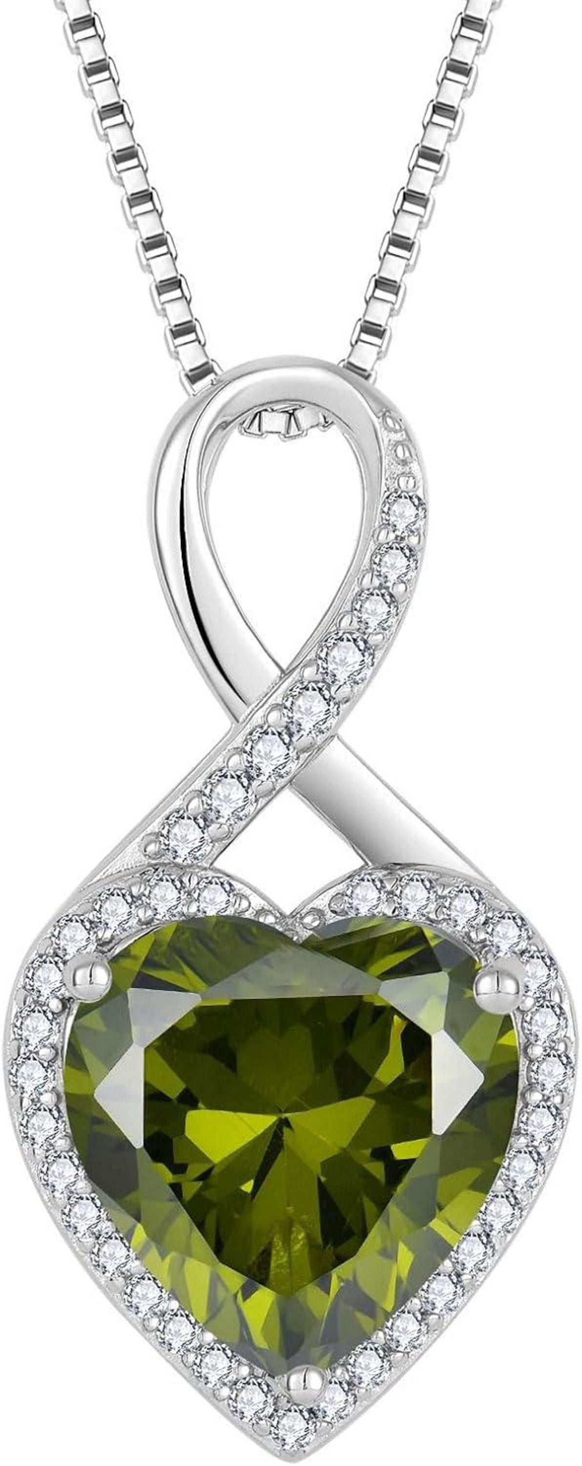 FJ Unendlichkeit Herz Anhänger 925 Silber Geburtsstein Kette für Damen