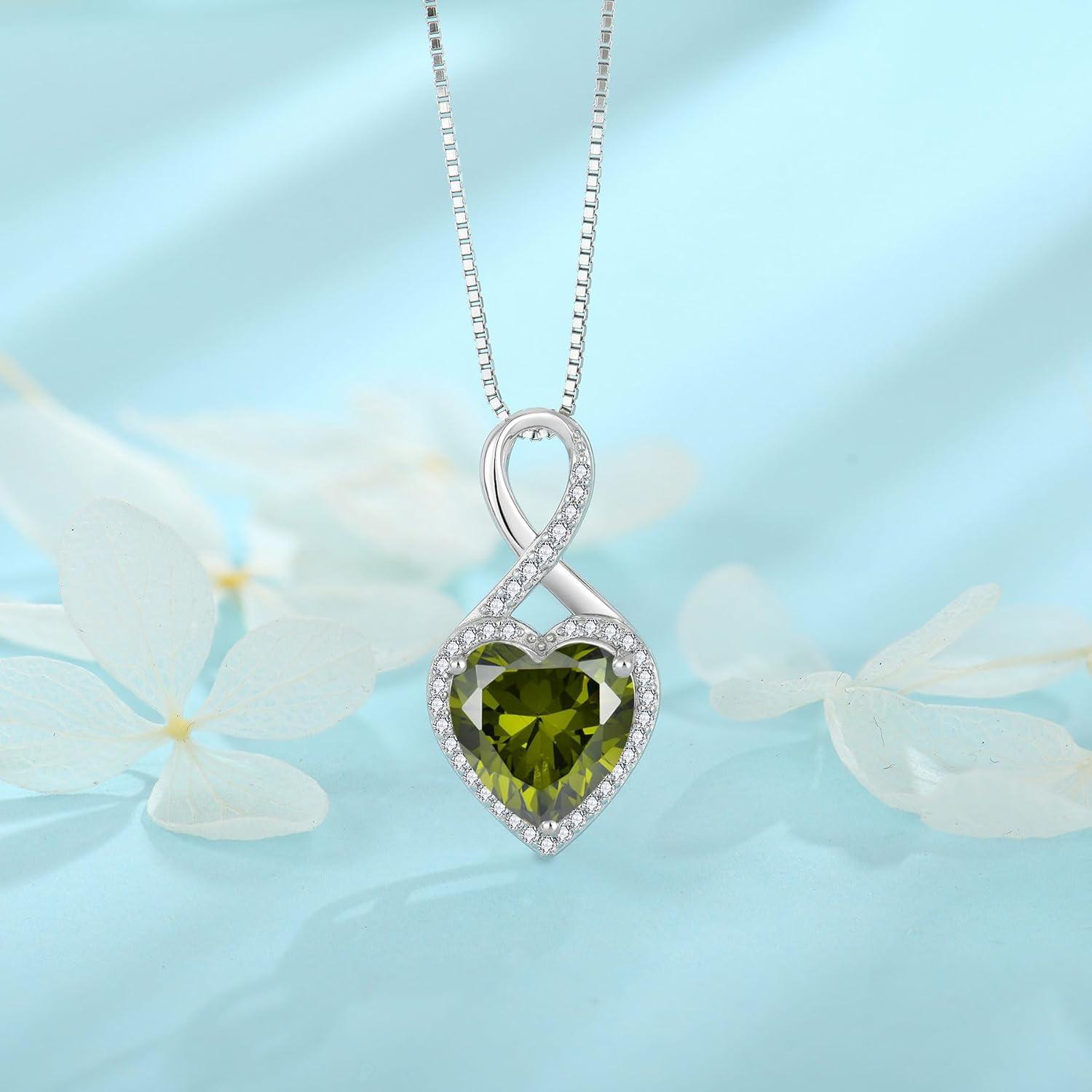 Unendlichkeit Herz Geburtsstein Halskette 925 Silber Damen - Peridot