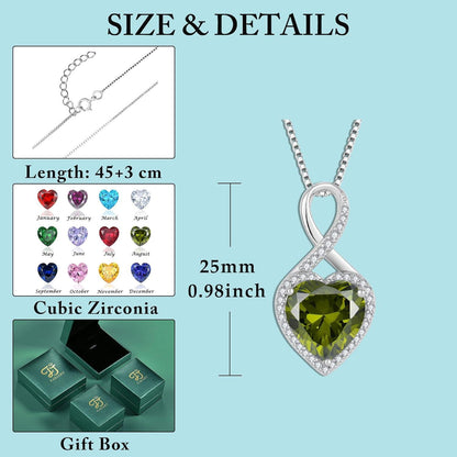 Unendlichkeit Kette Damen Sterling Silber Herz Geburtsstein Peridot