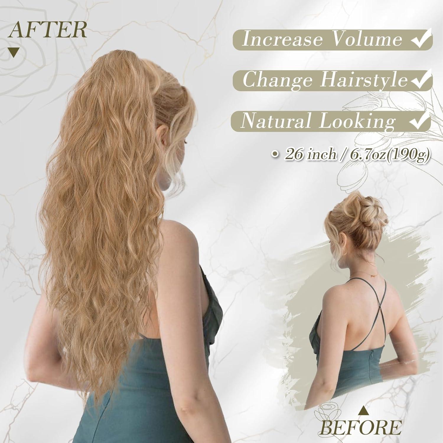 BARSDAR Ponytail Extension 66cm Lockige Wellige Pferdeschwanz Haarverlängerung Strawberry Blonde