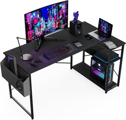 L-förmiger Gaming Schreibtisch 120x70 cm mit Ablagefächern Schwarz
