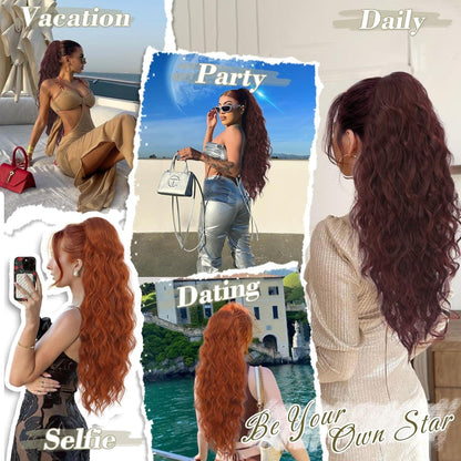 Ponytail Extension 66cm Lockige Wellige Haarverlängerung Dark Burgundy