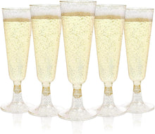 50 Goldene Sektgläser Plastik 150ml Champagner Flöten Glitzer Dekor
