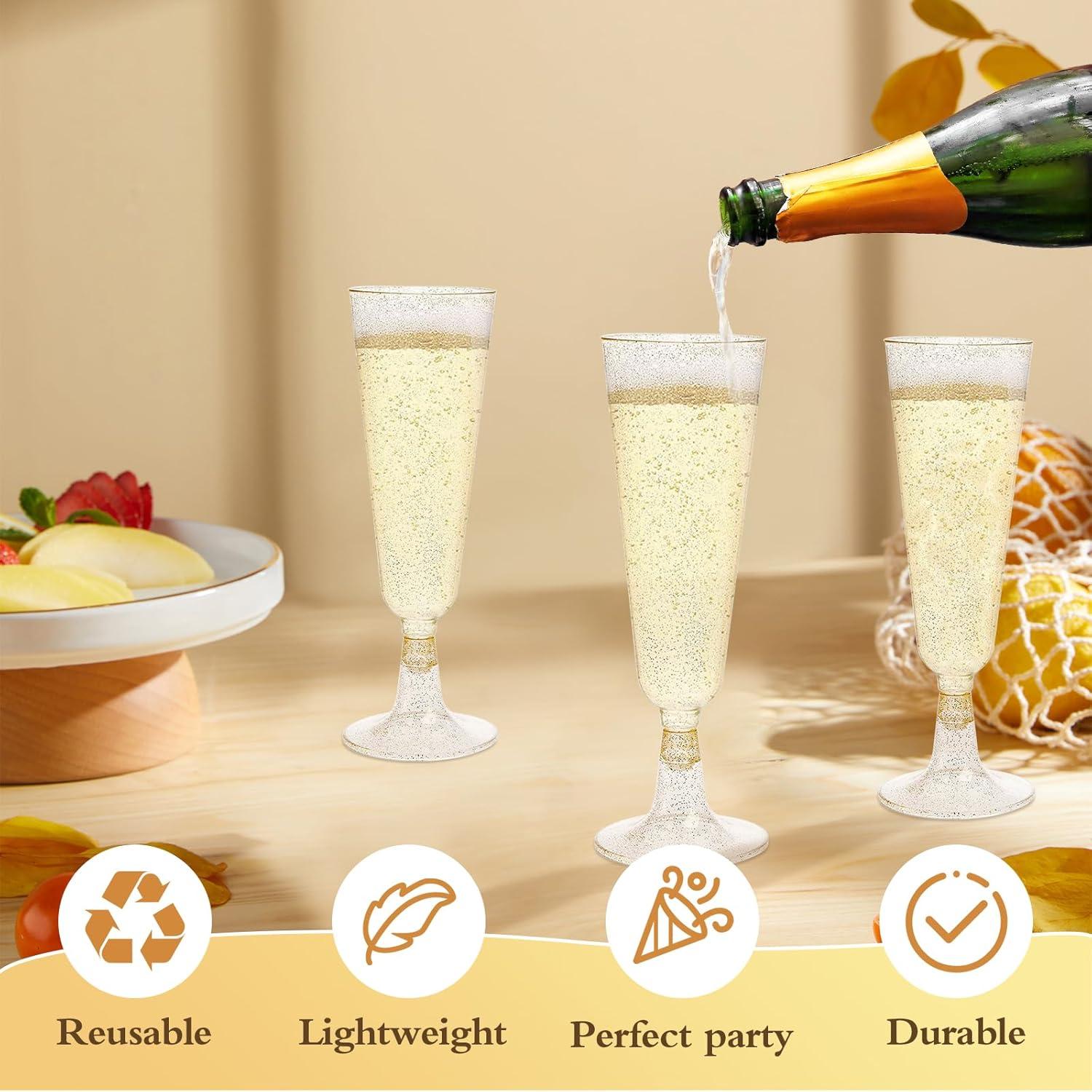 Sektgläser Plastik 50 Stück 150ml Gold Champagner Gläser Mehrweg für