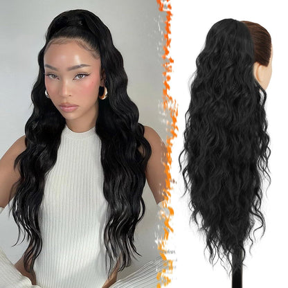 Lockiger Ponytail Haarteil mit Kordelzug 66cm Schwarz