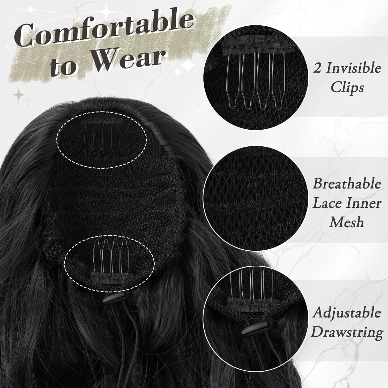 BARSDAR Schwarz Lockiger Ponytail Haarteil 66cm Synthetik