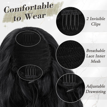 BARSDAR Schwarz Lockiger Ponytail Haarteil 66cm Synthetik