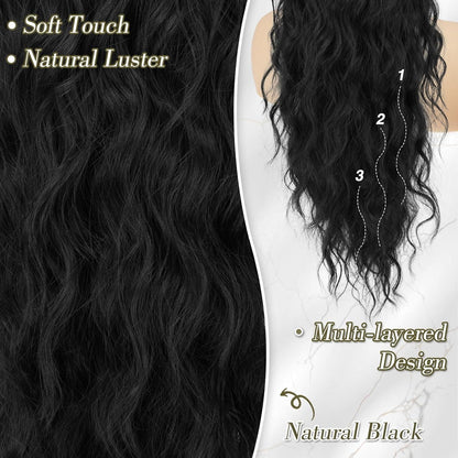 Lockiger Ponytail Haarteil mit Kordelzug 66cm Schwarz