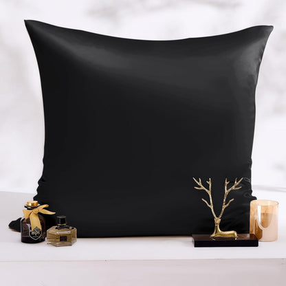 2er Set Satin Kissenbezug 80x80 mit 2 Haargummis, Schwarz