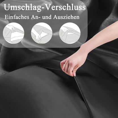 2er Set Satin Kissenbezug 80x80 mit 2 Haargummis, Schwarz